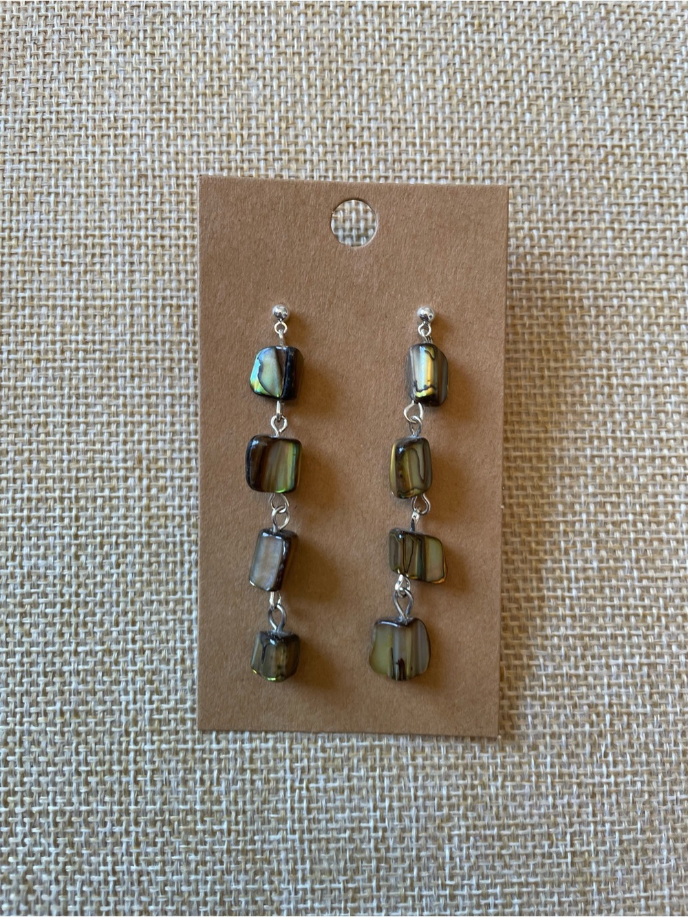 Irregular Glass Drop Abalone Shell Earrings - Picture 4 of 5